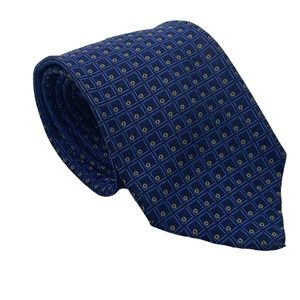Nautica Men's Textured Necktie 2 Tone Navy Blue Squared Yellow Circles‎